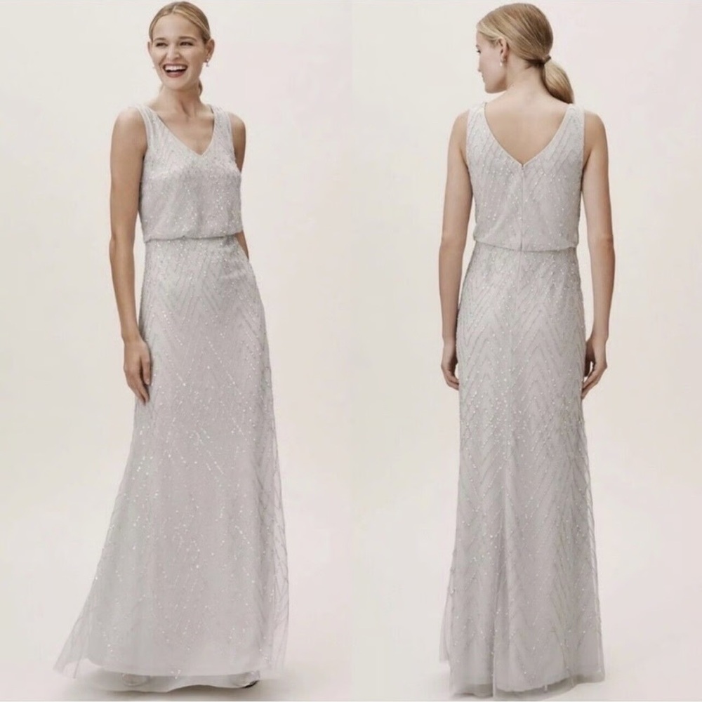 BHLDN NWT Light‎ Gray Chevron Beaded Gown Size 2